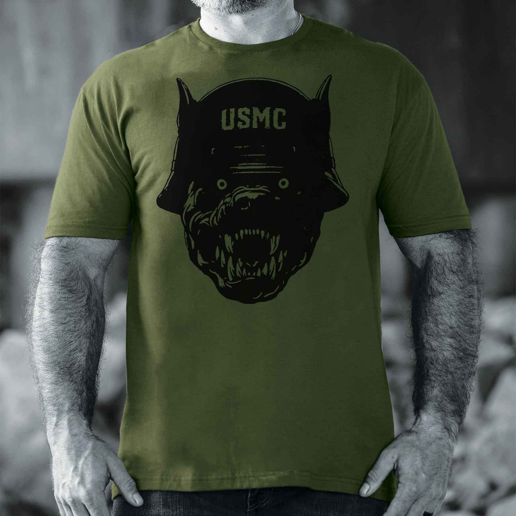 USMC Devil Dog Helmet T-Shirt Marines Clothing Gifts For Patriots - Liberish