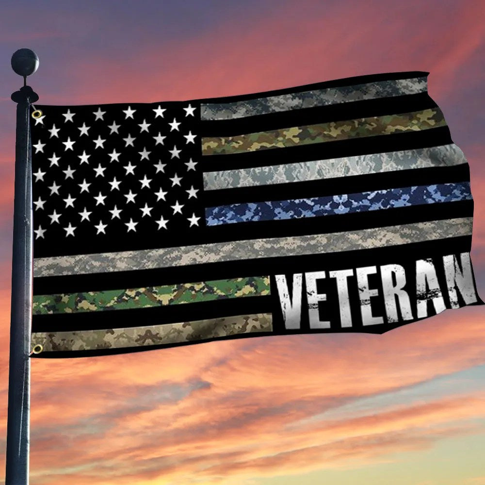 Veteran Camo American Flag Proud Honoring Veterans Flag Patriotic Decor - Liberish