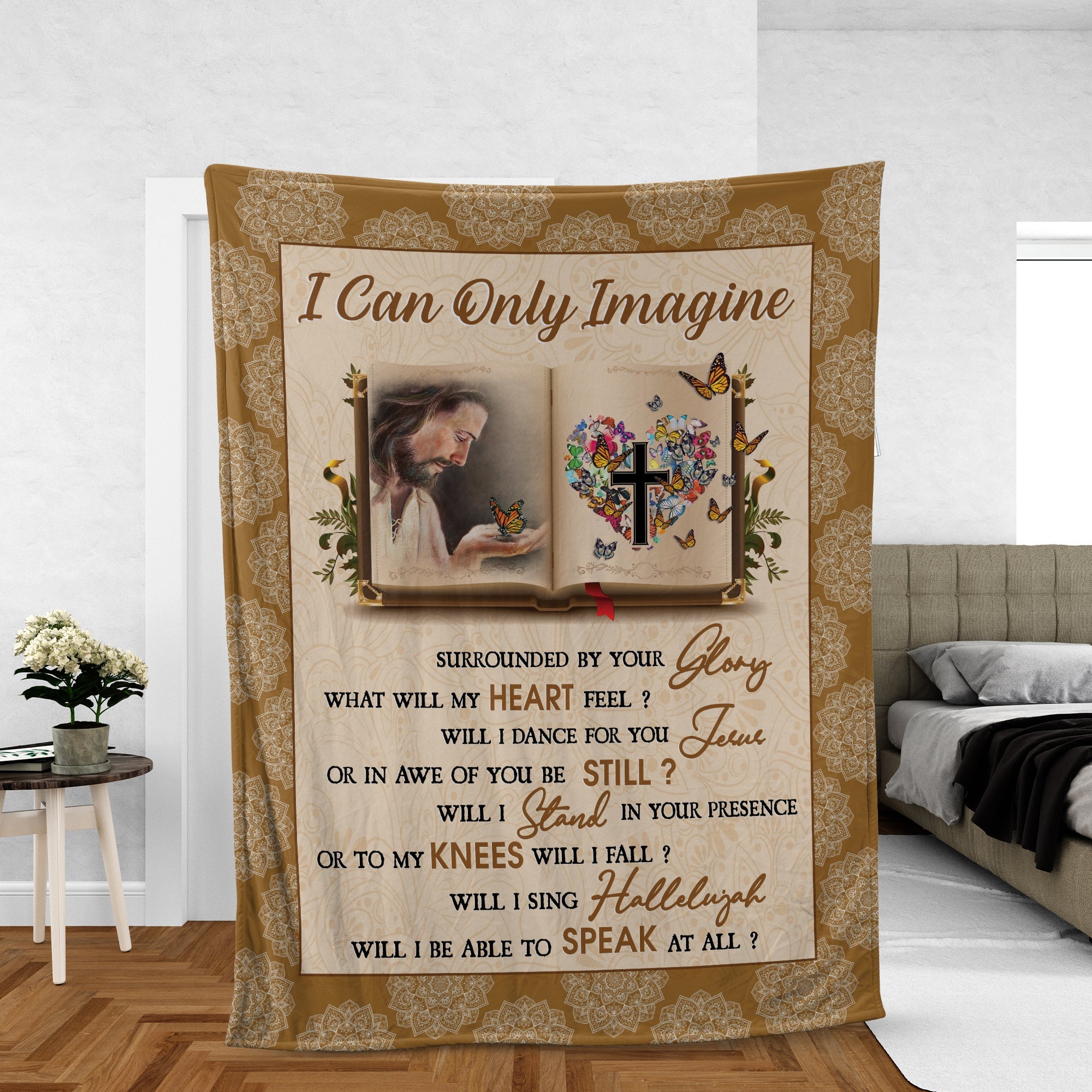 Christian Throw Blanket, Faith Blanket, Jesus Blanket, Inspirational Gift - Bible Blanket, Face Of Jesus, Colorful Butterfly, I Can Only Imagine