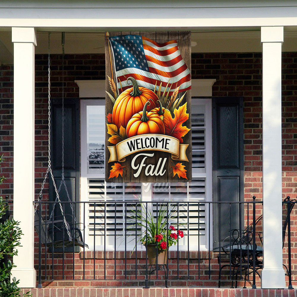 Welcome Fall Pumpkins American Flag - Liberish
