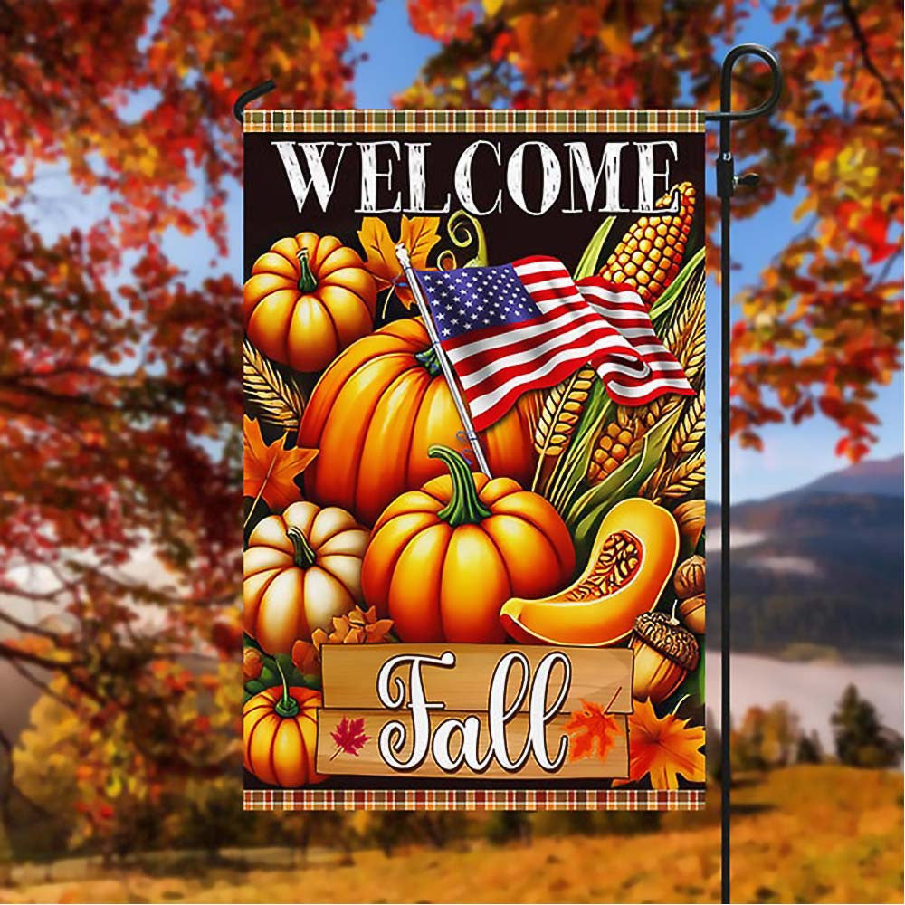 Welcome Fall Pumpkins Harvest Thanksgiving Flag Unique Gift For Friends and Family on Thanksgiving Day - Liberish