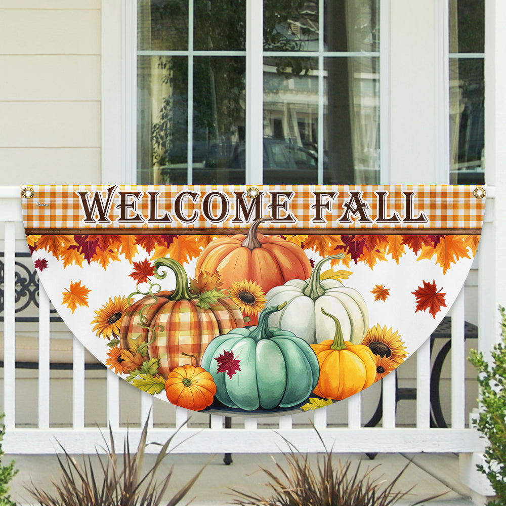 Welcome Fall Pumpkins Non Pleated Fan Flag - Liberish