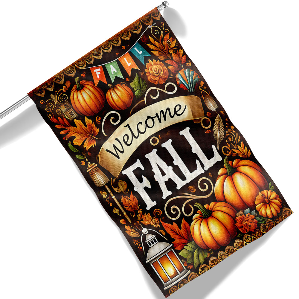 Welcome Fall Pumpkins Thanksgiving Flag - Liberish