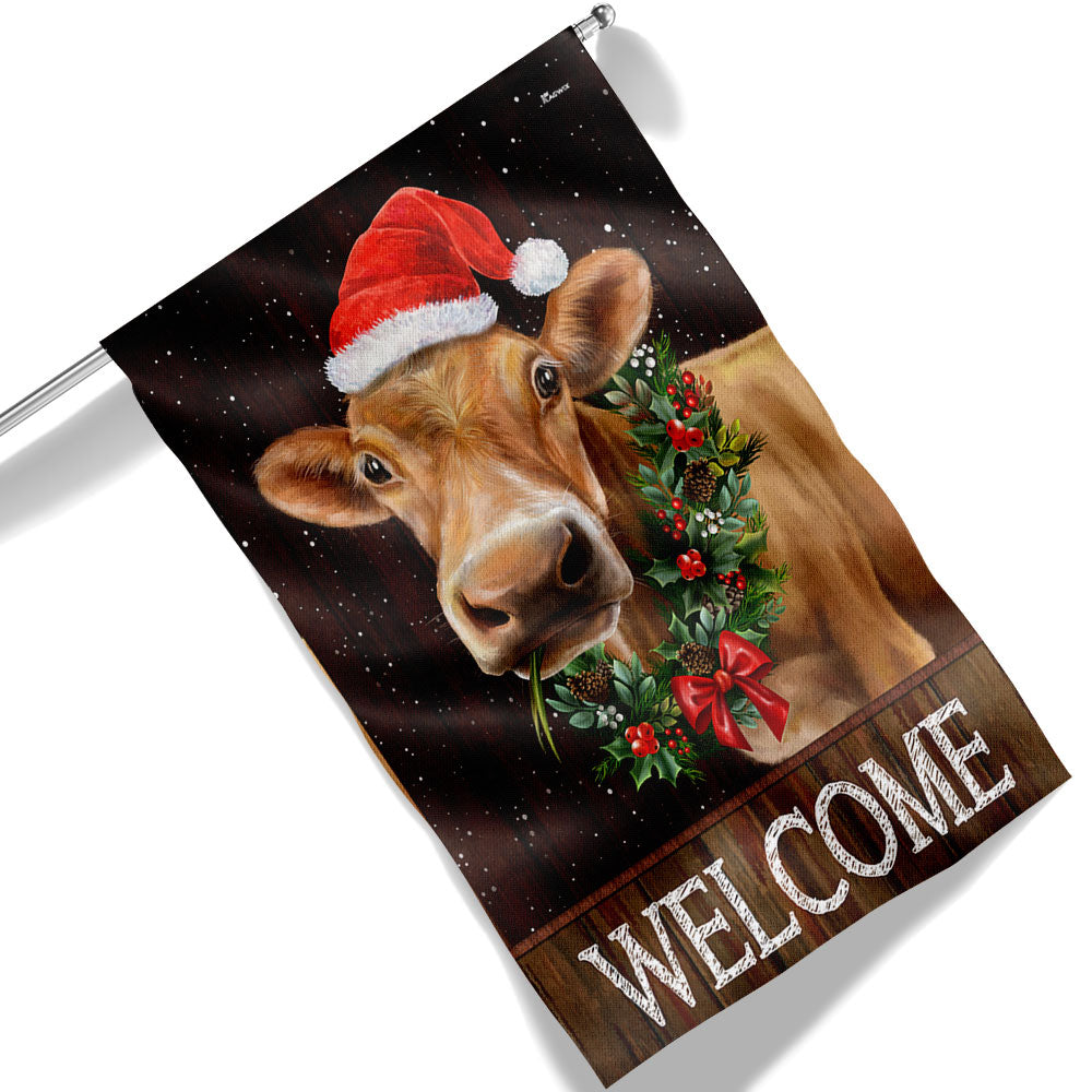 Welcome Farm Funny Cow Cattle Christmas Flag - Liberish