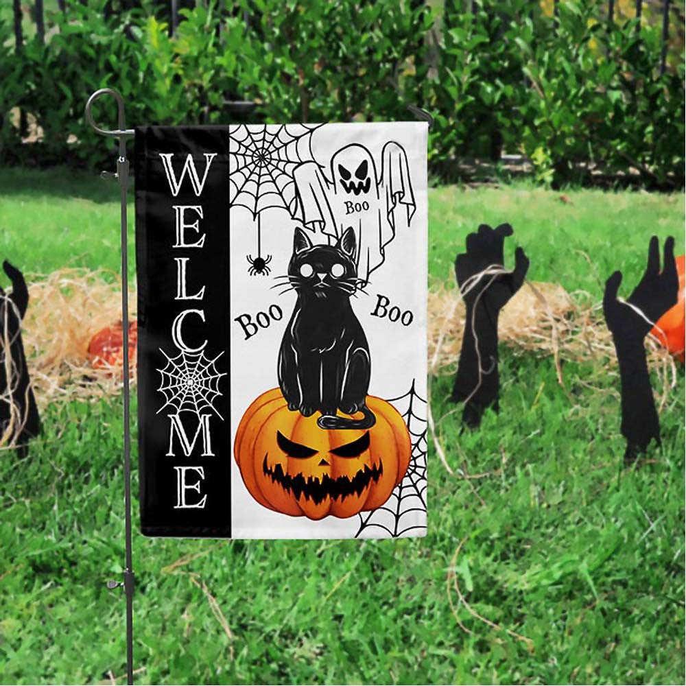 Welcome Halloween Black Cat Pumpkin Flag Best Gifts For Cat Lovers On Halloween Day - Liberish