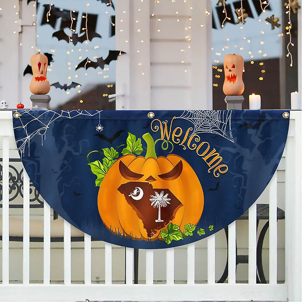 Welcome South Carolina Pumpkins Happy Fall Halloween Non-Pleated Fan Flag Perfect Gift For Friends and Family - Liberish