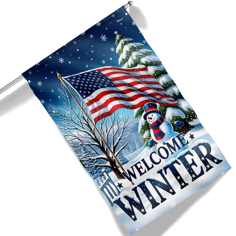 Welcome Winter Snowman Christmas Flag - Liberish