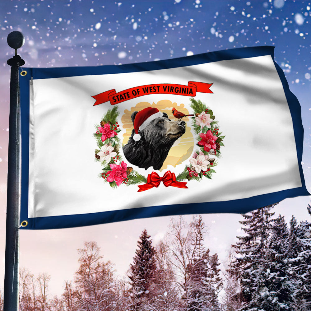 West Virginia Christmas Black Bear Grommet Flag - Liberish
