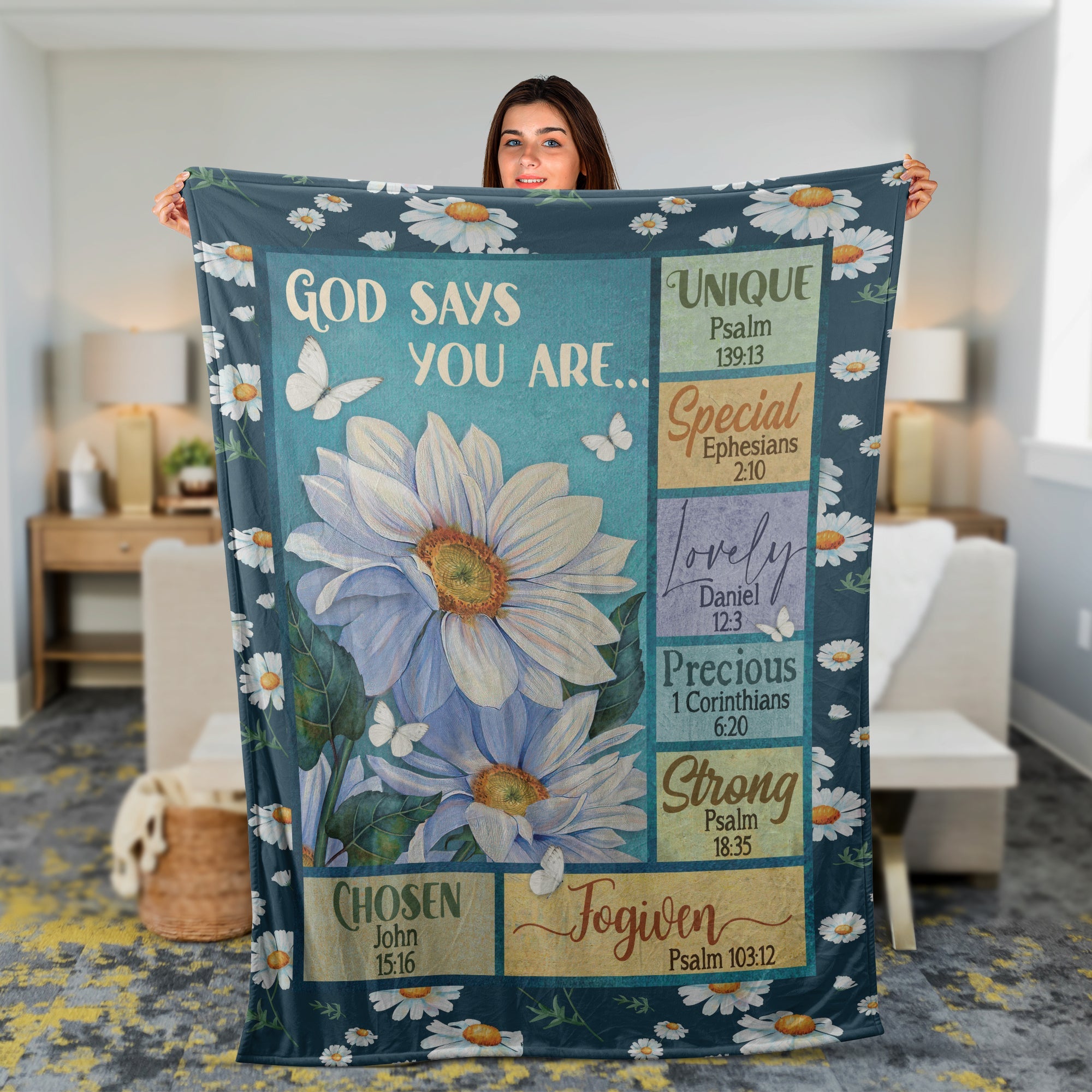 Christian Throw Blanket, Faith Blanket, Jesus Blanket, Inspirational Gift - White Flower And Butterfly Blanket, God Says You Are