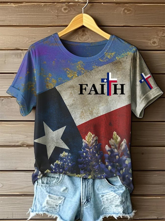 Women's Texas Faith Print T-Shirt Gift For Texans and Americans - Liberish
