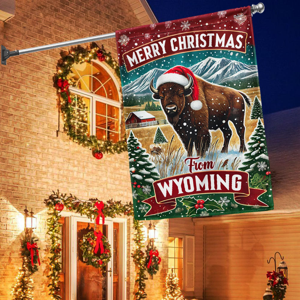 Wyoming Christmas Bison Flag - Liberish