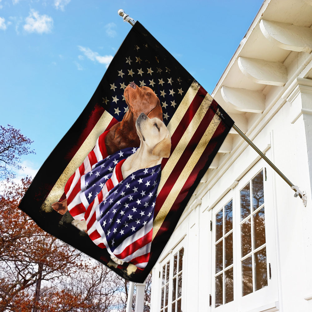 Yellow And Red Fox Labrador Retriever Flag American Patriot Flag Wrapped In Glor - Liberish