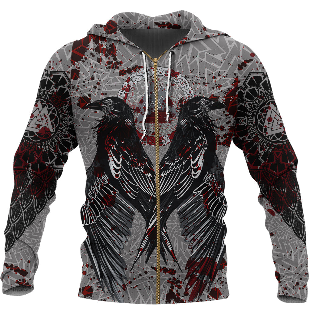 Viking Raven With Valknut Zip Hoodie Style Blood RLT12